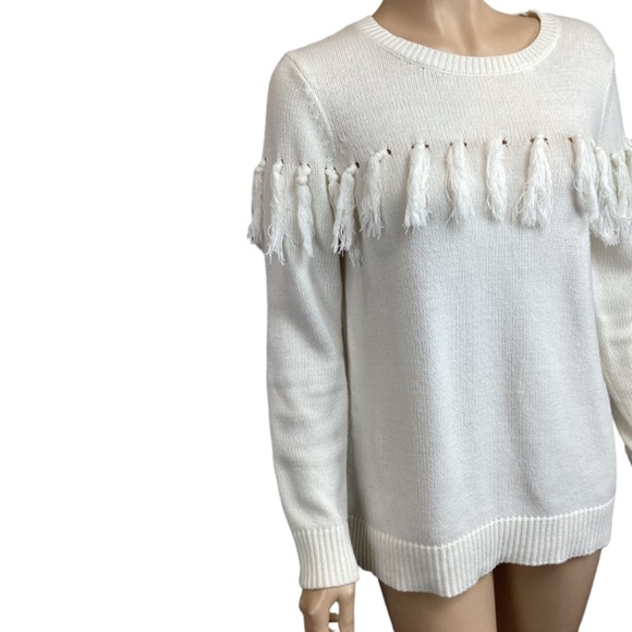 Sail to Sable off white fringe tassel sweater size medium - Picture 4 of 10
